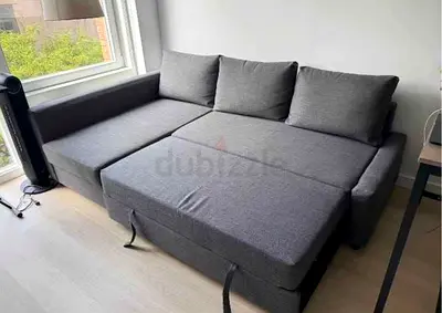 Grey L-shaped Sofa Bed with Storage Good Condition