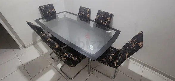 Steel & Glass Dining Table with 6 Chairs - Good Condition