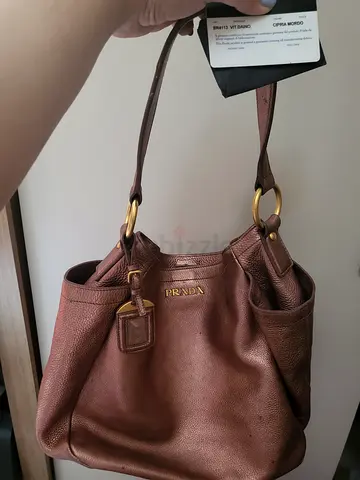Used Prada brown leather shoulder bag - genuine, good condition