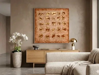 Large Abstract Wall Art Canvas with Gold Accents - Contemporary Square Piece (original price aed249)