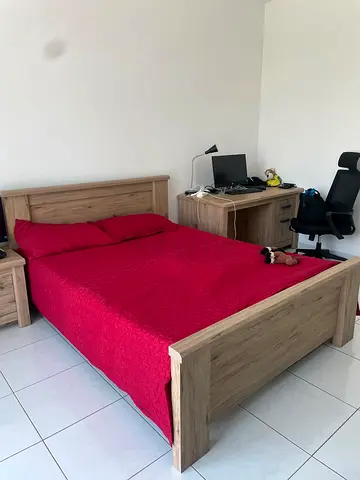 Bedroom set - frame, mattress, desk, side table