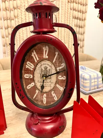 3- Vintage-style red metal lantern table clocks