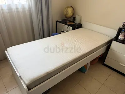 Single white bed frame with mattress - good condition