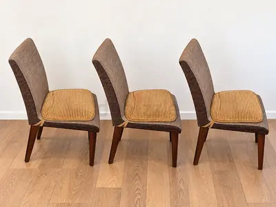 Set of 3 Mid-century Dining Chairs - Upholstered Wooden Frame