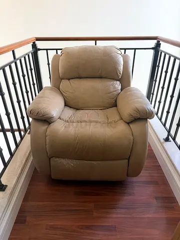 Beige Leather Recliner Armchair - Comfortable Single Seat
