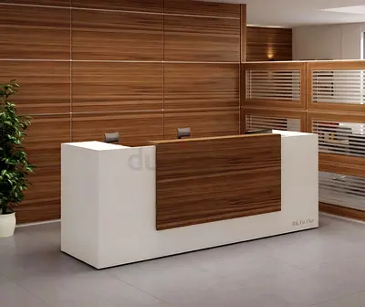 Reception desk with wood