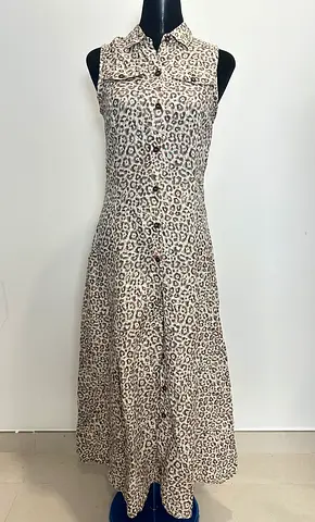 Preloved Sleeveless Leopard Print Button-Down Maxi Dress, Size small