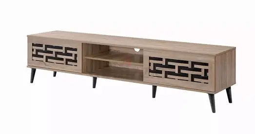 Wooden TV Cabinet / Media Console with Decorative Sliding Doors - Light Oak