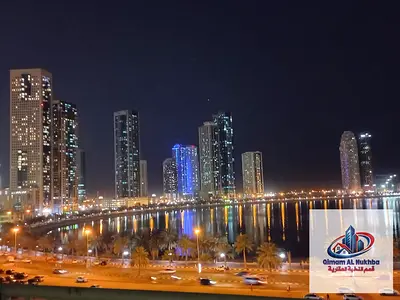 غرفتين وصالة بإطلالة بحرية رائعة متوفر جيم ومسبح وباركنج وتكييف مجاني على المالك ونظام أمان 24 ساعة مع توفر جميع الخدمات والمرافق