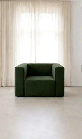Dark Green Cube Armchair - Modern Single Seater