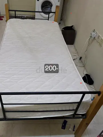 Single metal and wood bed frame with mattress - good condition