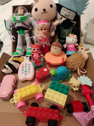 Mixed kids toys lot including Buzz Lightyear action figure and plush dolls