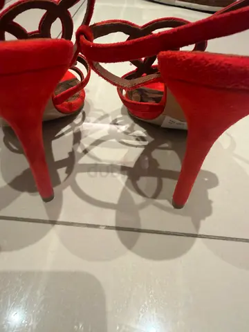 Red suede high heel sandals, size 38, light used