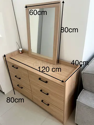 Wooden 6-Drawer Dresser with Mirror - 120x40x80 cm
