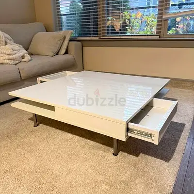Modern white lacquer coffee table with push drawers ikea