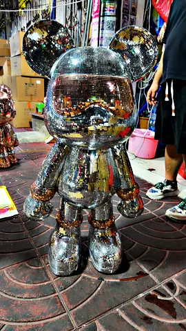 Large Disco Mirror Bear Figurine — Decorative Collectible