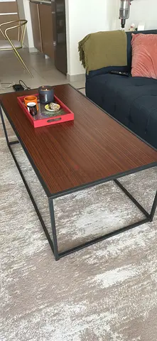 Wooden top metal frame coffee table - used, good condition