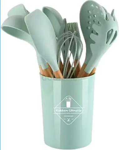 12PCS Kitchen Utensil Set Silicone Cooking Utensils Kit Spatula Heat Resistant Wooden Spoons Gadgets