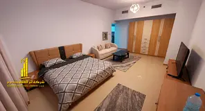 A luxurious studio open view with a semi-detached kitchen, fully furnished, elegant furniture and a