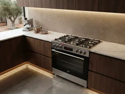 Beko Stainless Steel Gas Range Cooker 90Cm, 6 Burners With Large Electric Oven, Good Condition