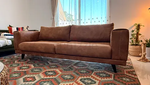 Praia 3-Seater Brown Polyester Fabric Sofa in Perfect Condition