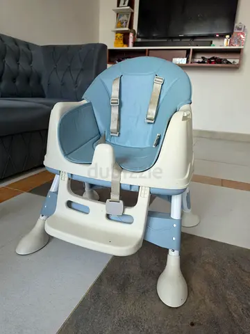 Adjustable Baby High Chair with Tray — Light Blue/White