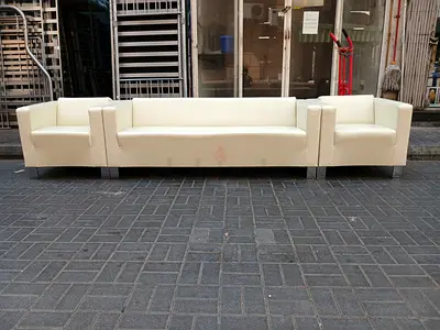 Long white modular sofa with armchair ends - good condition
