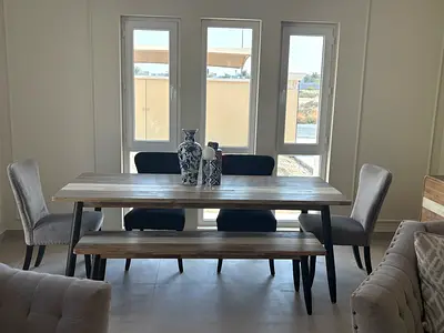 Wooden Dining Table Set with Bench and 4 Chairs - Light Oak Finish