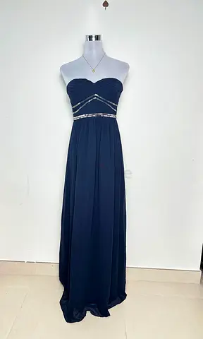 Pre-loved Navy Strapless Evening Gown with Beaded Waist — Size S