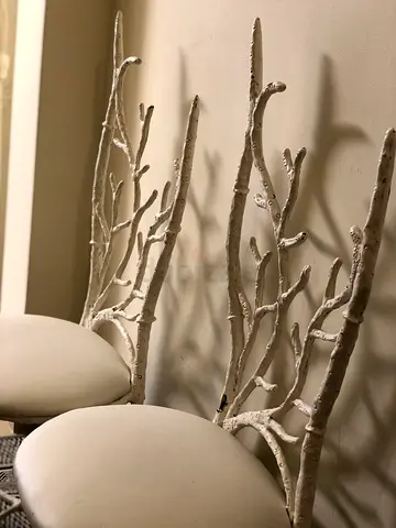 Pair of unique white twig-back chairs