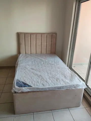 Single Bed with Headboard and Mattress - Beige, Good Condition