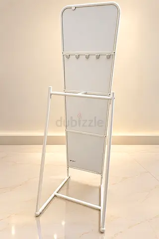 White Freestanding Metal Hallway Mirror with Hooks
