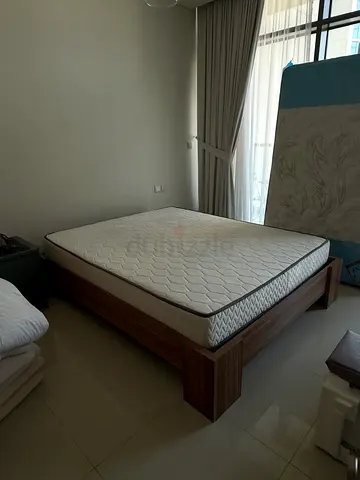 Wooden platform double bed with mattress - perfect condition