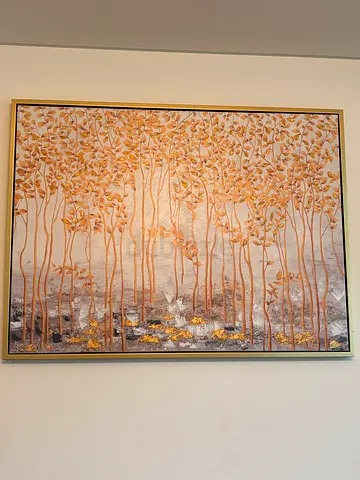 Framed textured gold tree wall art painting - modern decorative canvas