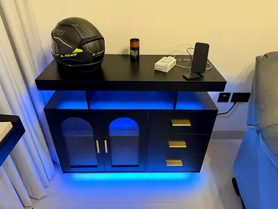 Black Sideboard with Motion-Sensor LED Lighting & Charging Station