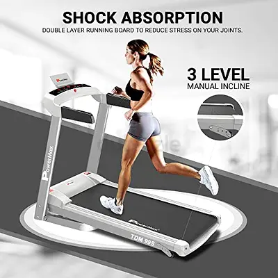 PowerMax TDM-99S Foldable Treadmill — 3-Level Manual Incline, Shock Absorption