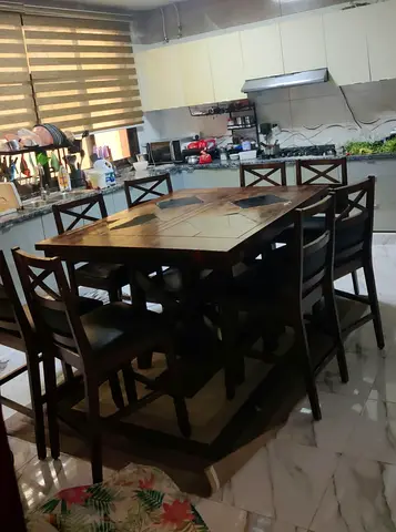 Solid Wood 8-Seater Dining Table with Chairs