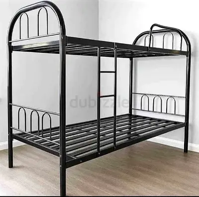 Black Metal Bunk Bed Frame - Double Over Double, Sturdy