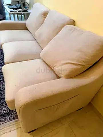 3-Seater Beige Fabric Sofa - Good Condition