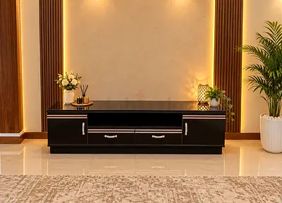Black low TV unit / entertainment cabinet with storage