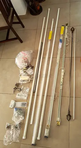 Set of curtain rods, tracks and fittings - used, good condition