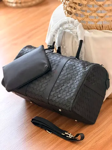 Leather Woven/Braided/Intrecciato Leather Duffle Bag-Day Bag-Weekender Bag