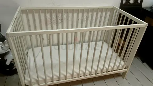 IKEA White Wooden Baby Crib with Mattress - Good Condition Only paint has wear off in some places