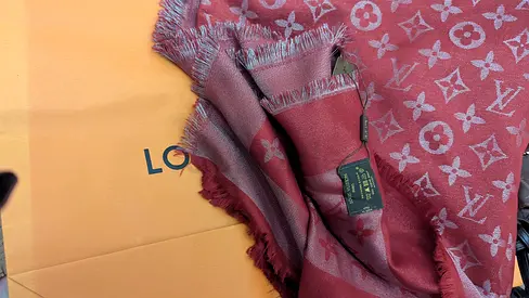 Louis Vuitton monogram shawl scarf - deep red/pink, excellent used condition