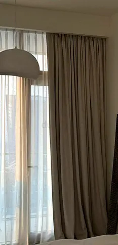 beige black out curtains and sheers