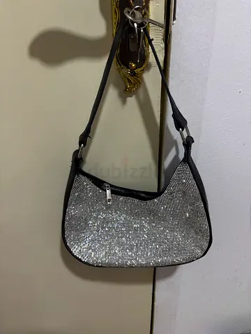 Small black shoulder bag with silver rhinestone front - gently used