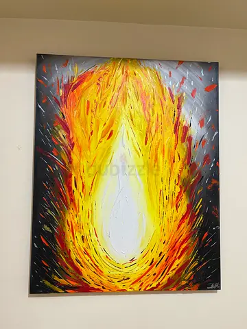 Original Abstract Flame Painting - Acrylic on Canvas (Framed)