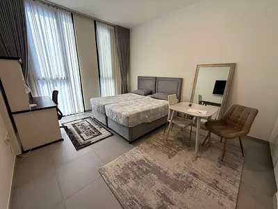 **FURNISHED STUDIO APARTMENT FOR ANNUAL RENT IN SOLO BUILDING ALJADA COMMERCIAL MUWAILEH SHARJAH FOURTH FLOOR WITH CENTRAL AC PRIVATE PARKING GYM AND POOL FOR 40K**