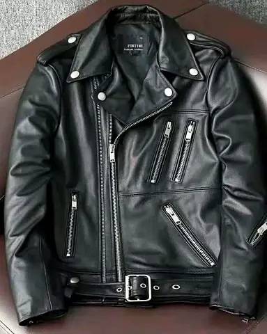 Men’s Classic Black Genuine Leather Biker Jacket – Vintage Motorcycle Style