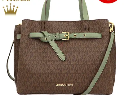 Michael Kors Brown Monogram Tote Bag with Green Trim